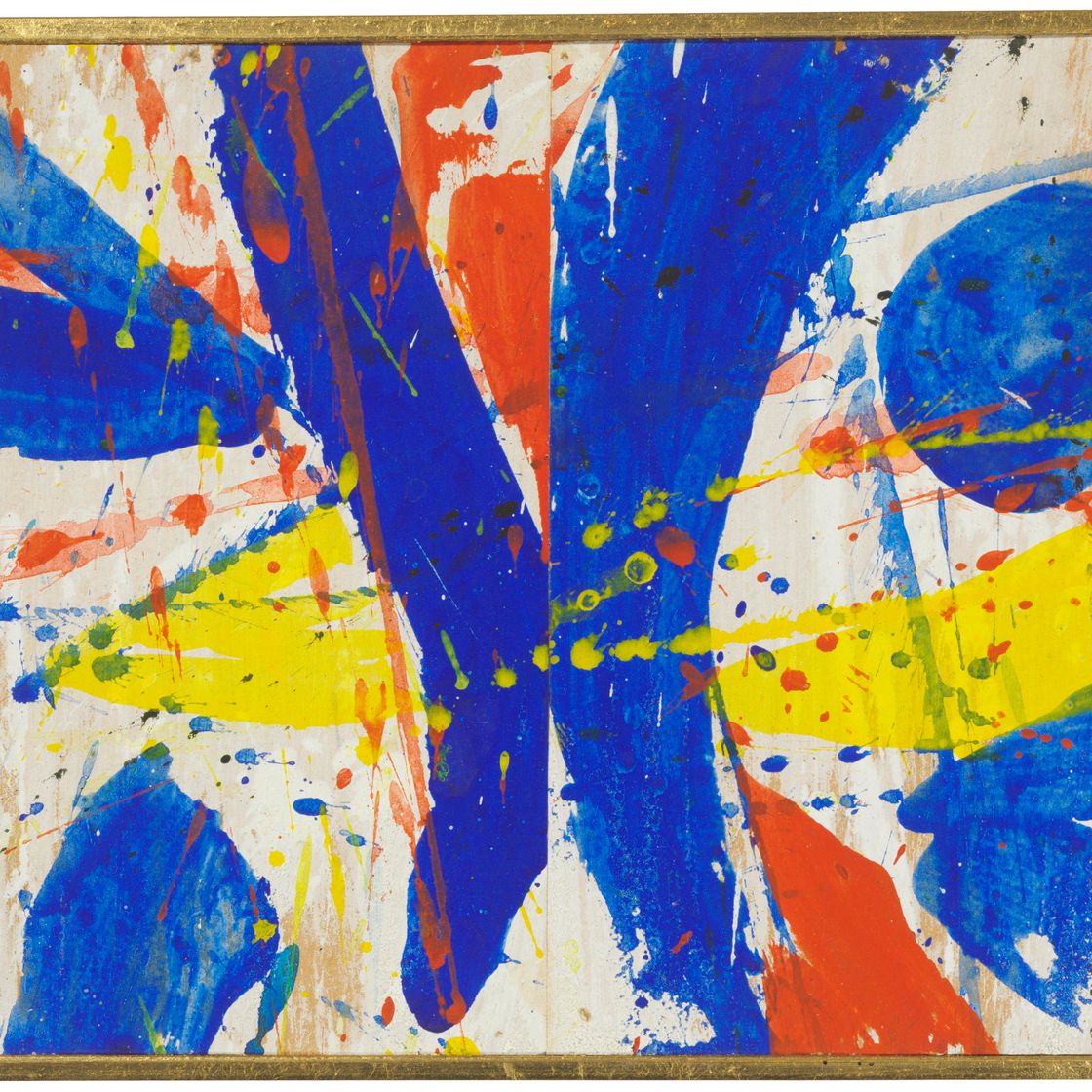 Sam Francis — Композиция, желтая, синяя, черная и белая