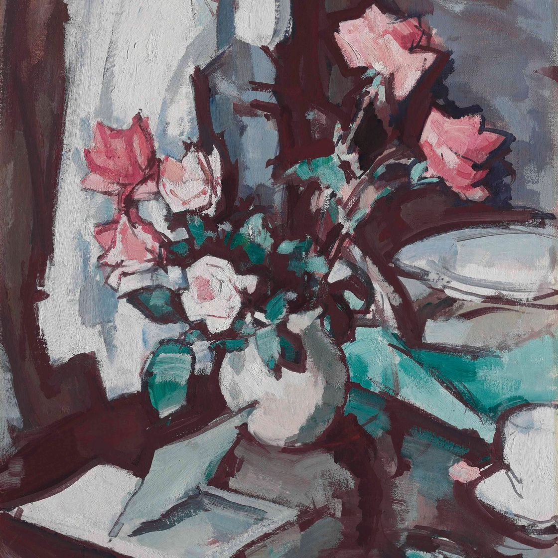 Samuel John Peploe — Натюрморт с розовыми розами и раскрытой книгой