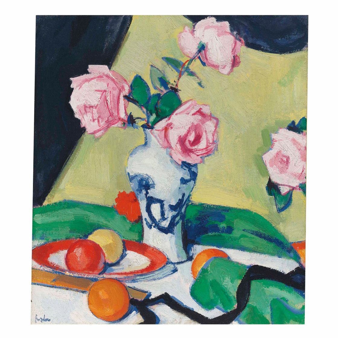 Samuel John Peploe — Натюрморт из розовых роз и фруктов