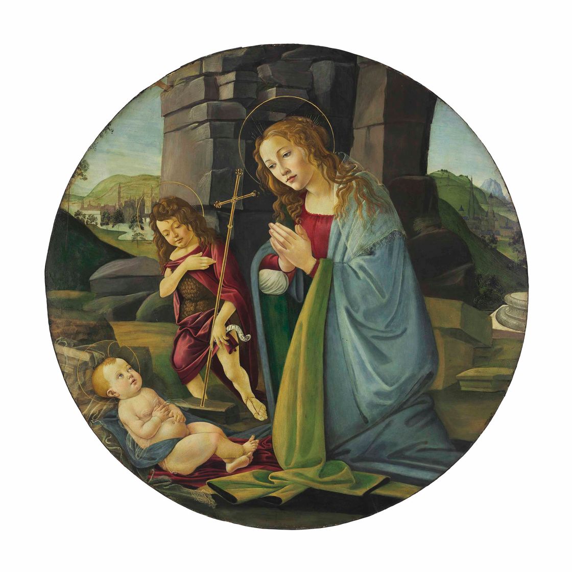 Sandro Botticelli — Мадонна, поклоняющаяся Младенцу Христу с юным святым Иоанном Крестителем