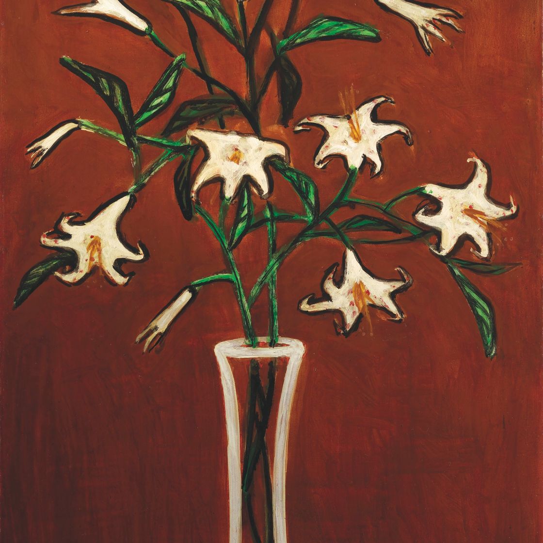 Sanyu — Vase de lys sur fond marron (Ваза с лилиями на красном фоне), изображение 1