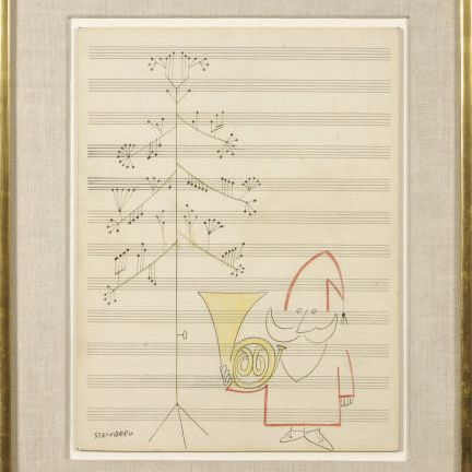 Saul Steinberg — Нотный лист с изображением Деда Мороза