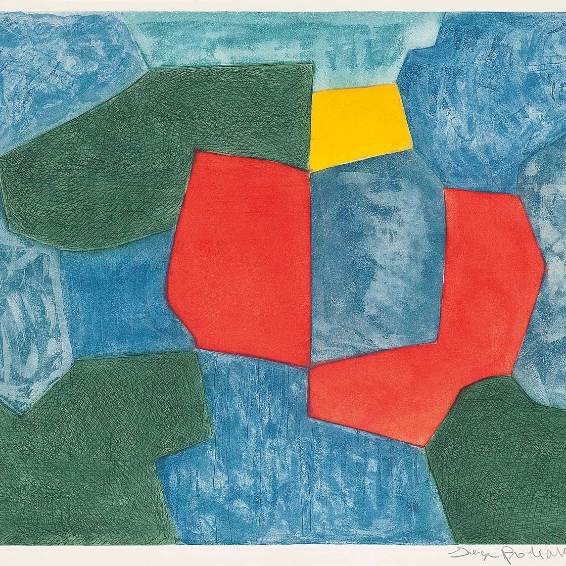 Serge Poliakoff — Композиция в зеленых, синих, красных и желтых тонах