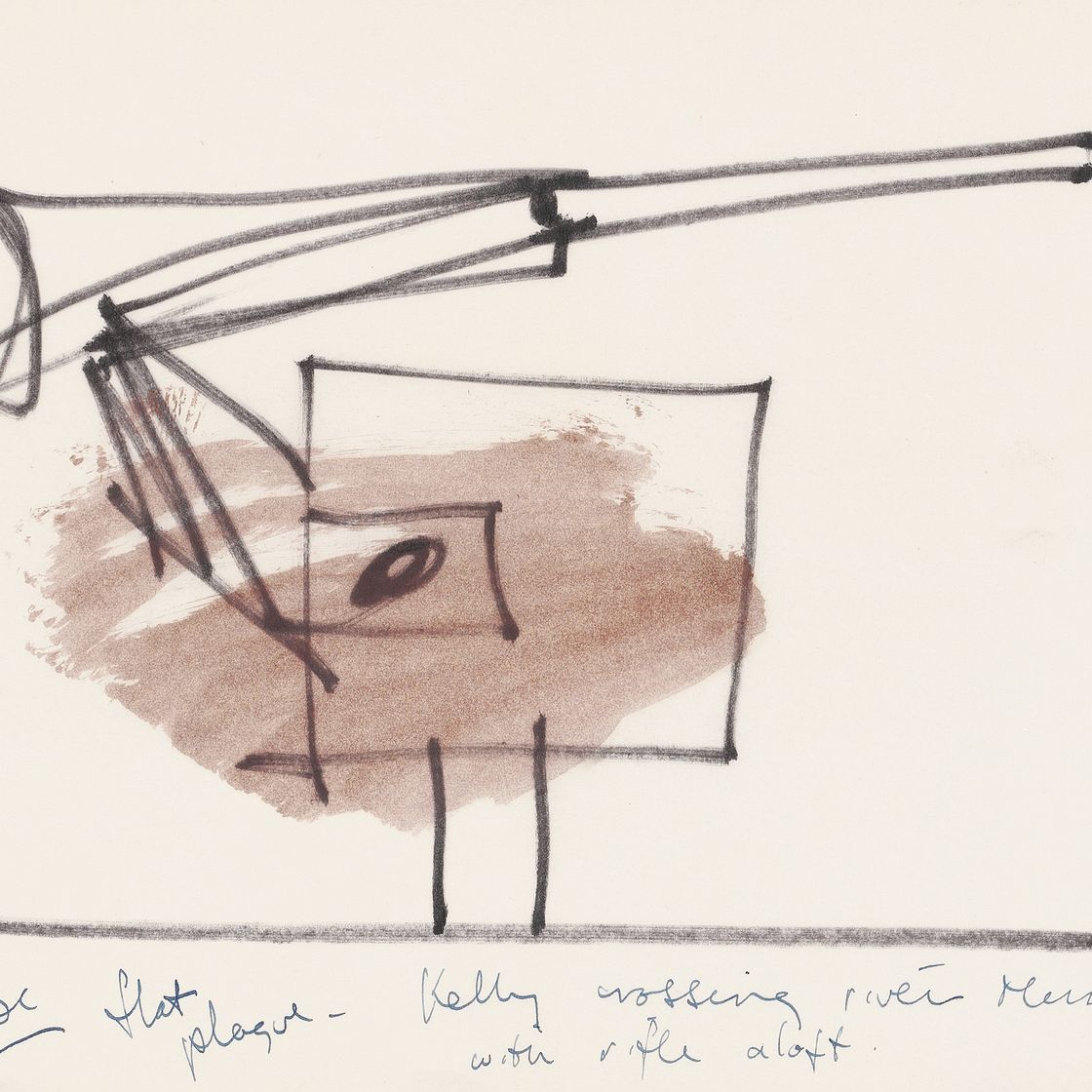 Sidney Robert Nolan — Зеленая папка с надписью "Келли" на верхней обложке, содержащая 113 набросков и заметок Неда Келли, из которых примерно 28 относятся к декорациям, реквизиту и персонажам драмы Дугласа Стюарта "Нед Келли", Италия, 1956 год., изображение 4