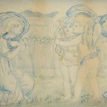 Simeon Solomon — Купидон и аморини целятся в коленопреклоненную женщину
