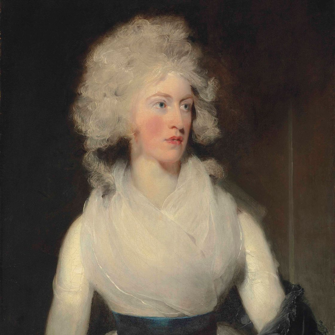 Sir Thomas Lawrence — Портрет Эмили, леди Беркли, в полный рост, в белом платье с голубым поясом и серой шалью