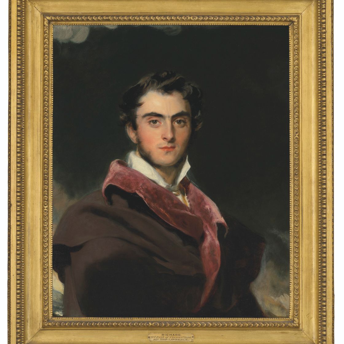 Sir Thomas Lawrence — Портрет Ричарда Мида, 3-го графа Клануильяма (1795-1879), в полный рост, в черном плаще с красным воротником, изображение 2