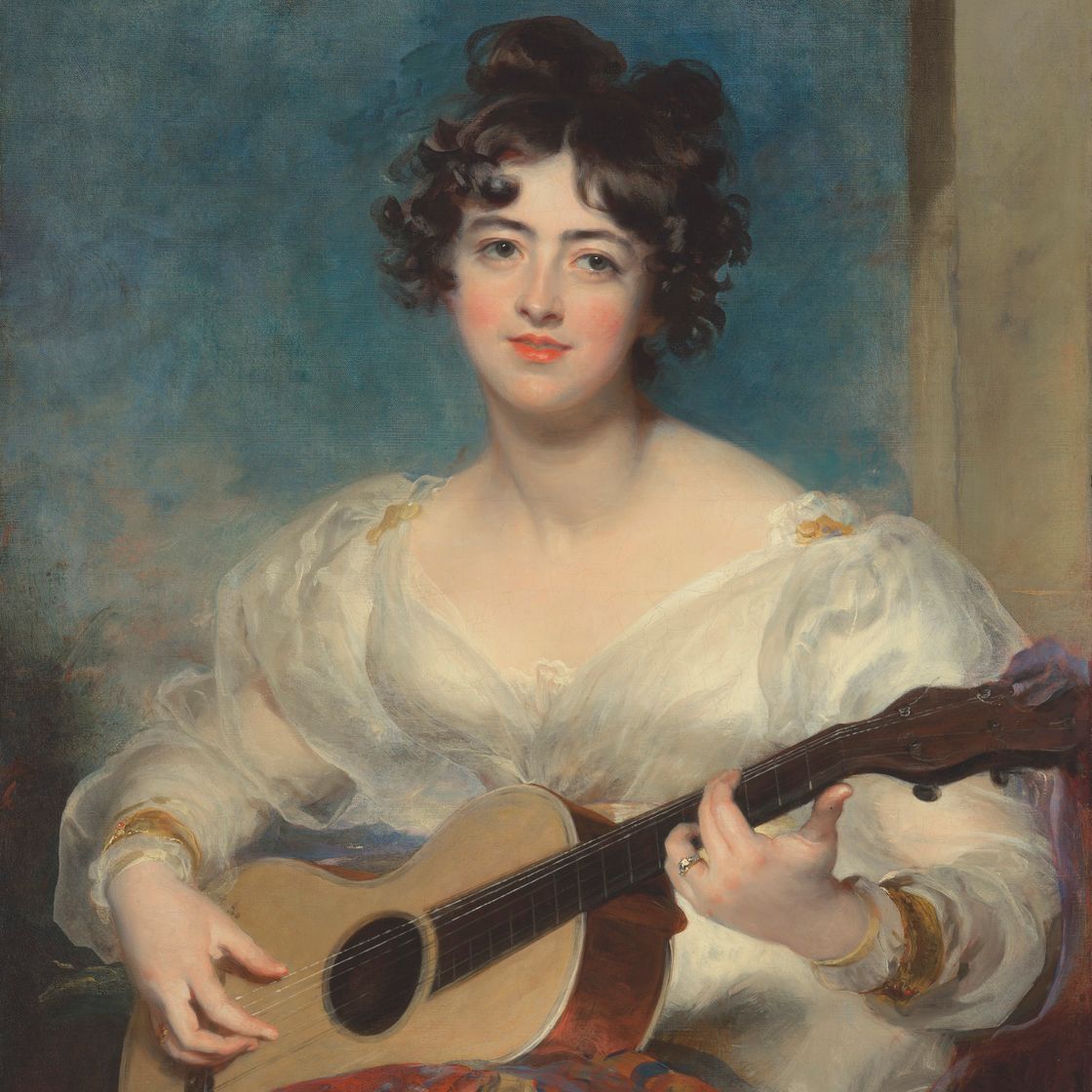 Sir Thomas Lawrence — Портрет Элизабет Блейк, леди Уоллскорт (1805-1877), в три четверти, играющей на гитаре, изображение 1
