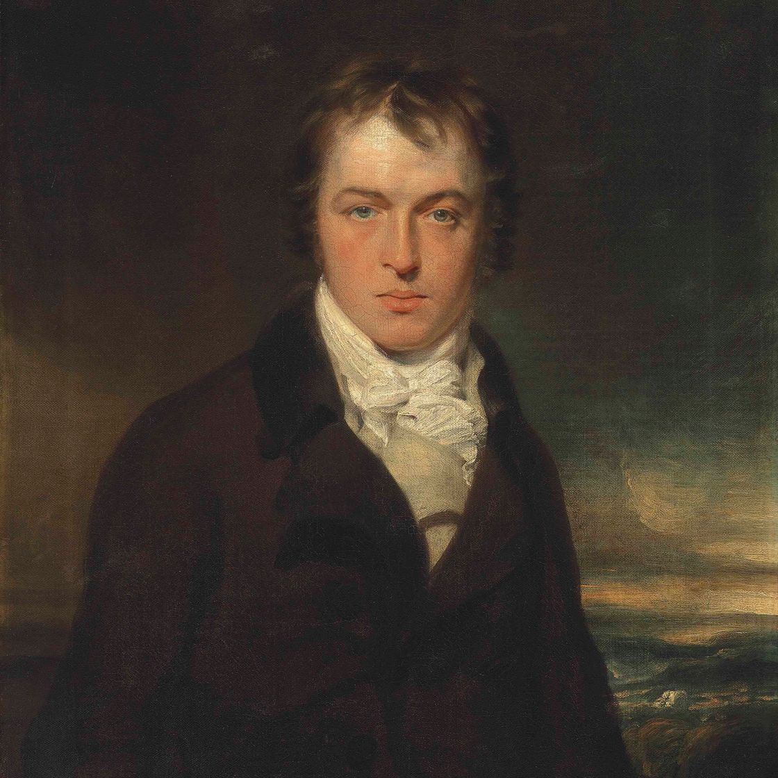 Sir Thomas Lawrence — Портрет джентльмена в полный рост, в темном сюртуке и кремовом жилете, на фоне пейзажа