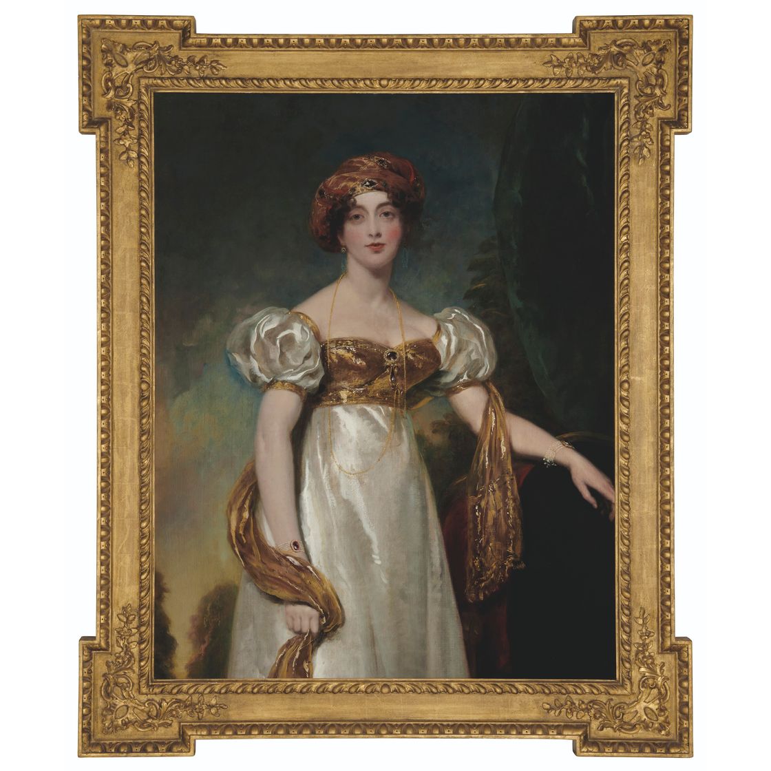 Sir Thomas Lawrence — Портрет Мэри, леди Аранделл (1781-1853), в три четверти роста, в белом платье и тюрбане, украшенном драгоценными камнями, изображение 1