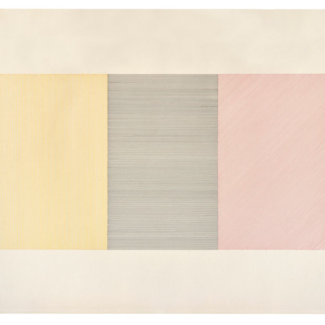 Sol LeWitt — Желтые вертикальные, черные горизонтальные и красные диагональные линии, изображение 1