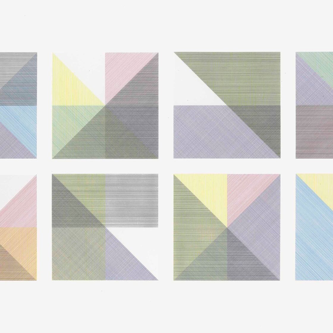 Sol LeWitt — Восемь квадратов разного цвета в каждой половине квадрата (разделенных по вертикали и горизонтали).