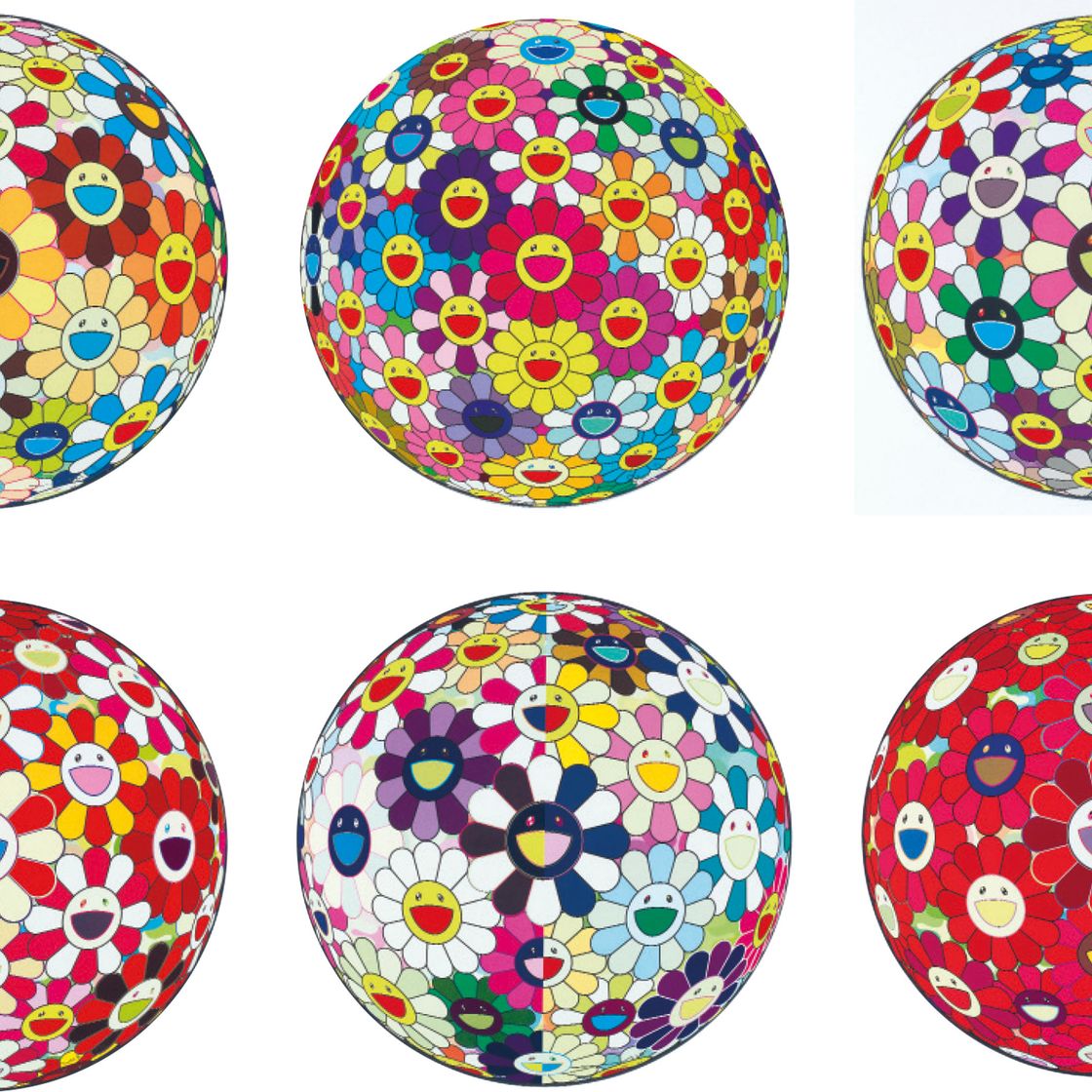 Takashi Murakami — Цветочный шар (3D) Подсолнух; Цветочный шар (3D) Космос; Цветочный шар (3D) Цвета золотой рыбки; Цветочный шар (3D) Из Царства мертвых; Цветочный шар (3D) Красная скала