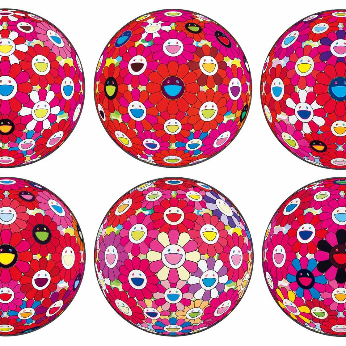 Takashi Murakami — Цветочный шар (3D) – Покраснеть!; Цветочный шар (3D) – Папирус; Цветочный шар (3D) – Красный шар; Цветочный шар (3D) – Красный, Розовый, синий; Цветочный шар (3D) – Синий, Красный; Цветочный шар (3D) – Постижение 51-го измерения Цветочный бал (3D) – Привет! Ты чувствуешь то же, что и я?; "Бал цветов" (3D) – В поисках истины; "Бал цветов" (3D) – В этом мире нет ничего вечного. Вот почему Ты прекрасна; "Бал цветов" (3D) – Письмо Пикассо
