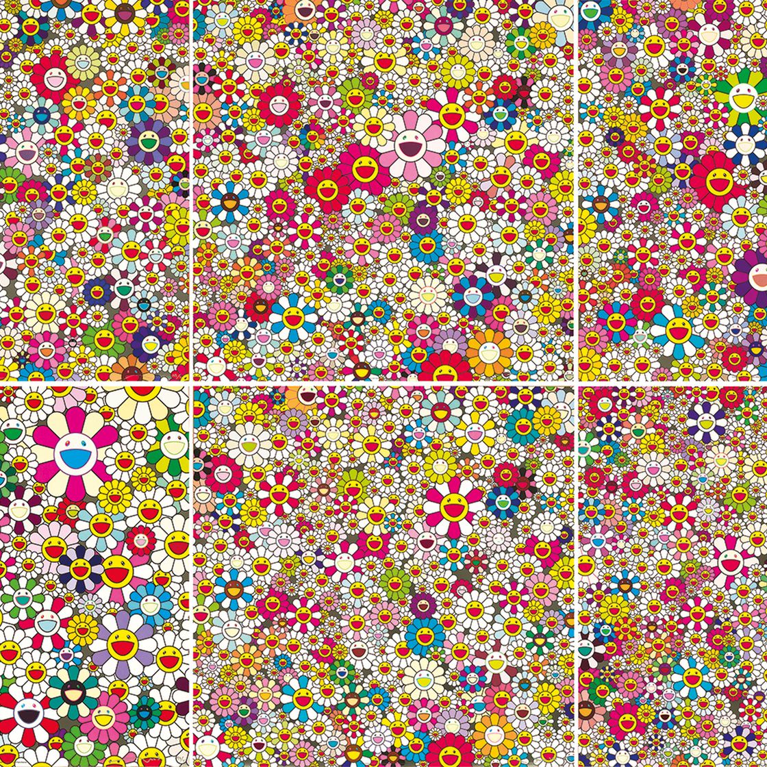 Takashi Murakami — Цветы, Цветы, Цветы; Цветы На Небесах; Поле Улыбающихся Цветов; Раскрой руки Пошире, Обними Счастье; Девушка в Желтой соломенной шляпе; И если бы Я Мог Добраться До Этого Поля Цветов, Я Бы Умер Счастливым.
