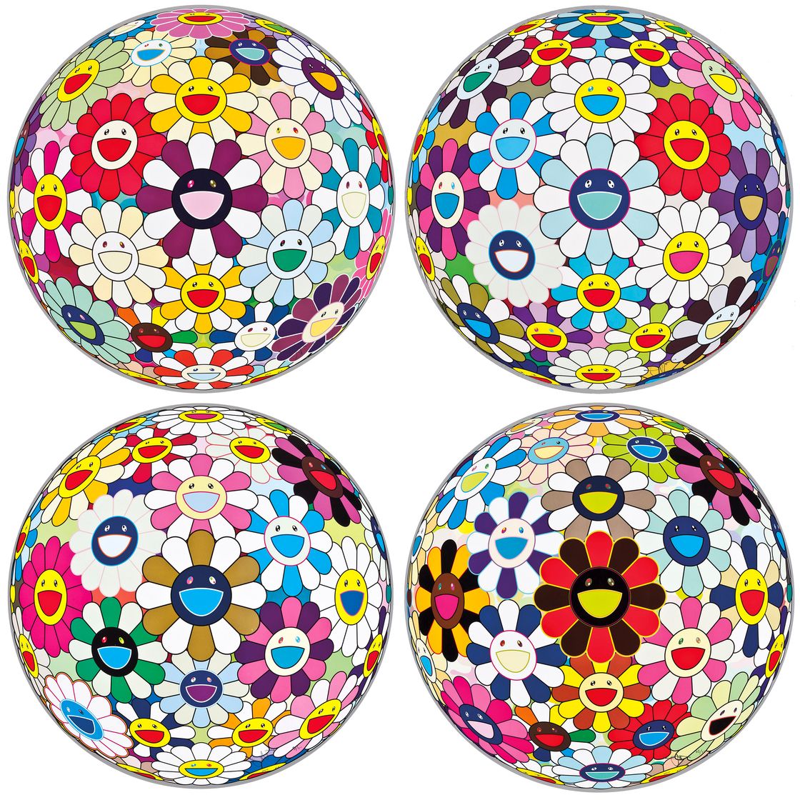 Takashi Murakami — Четыре рисунка в виде цветочных шаров