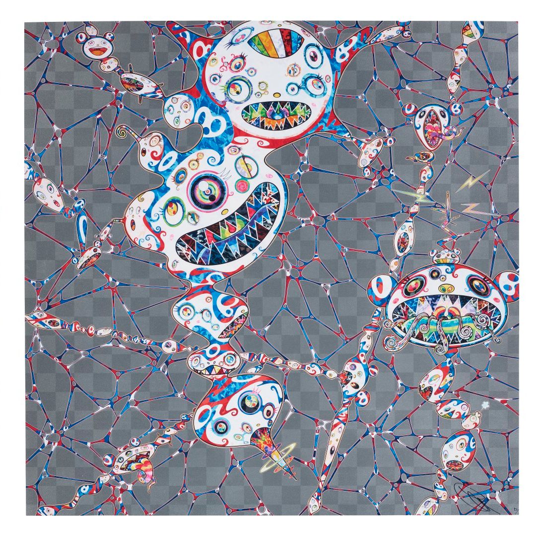 Takashi Murakami — Нам Суждено Когда-Нибудь Встретиться! Но пока мы Блуждаем в Разных Измерениях; ДОБ: Миксомицет; и Хаос: Первобытная жизнь.
