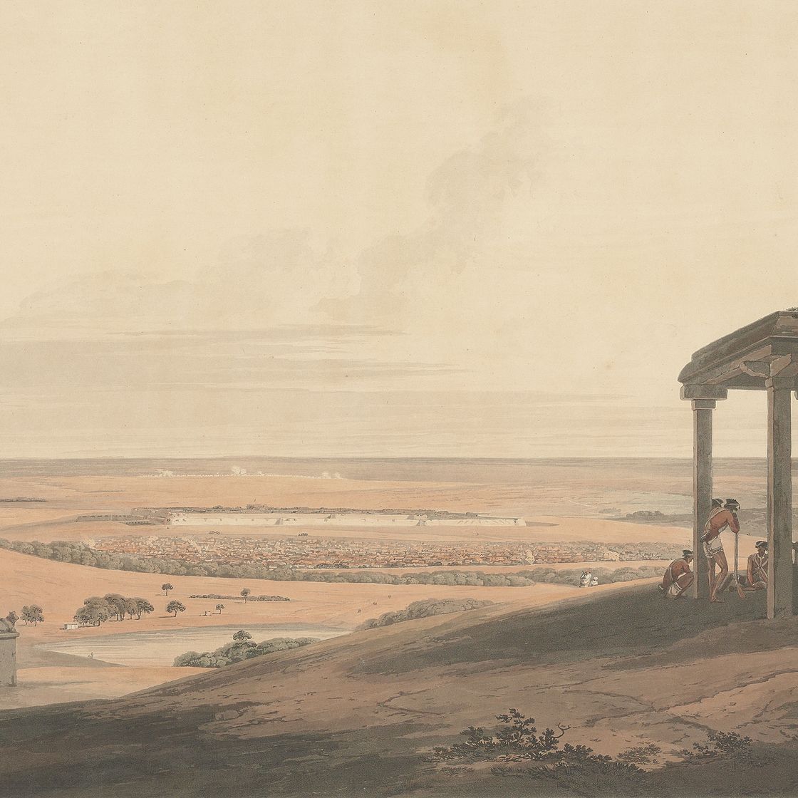 Thomas Daniell — Индуистские храмы в Биндрабунде на реке Джамна. Март 1795 г.; Семья Чали расположилась в форте Аллахабад на реке Джамна. Июль 1795 г.; Индуистские храмы в Агури, на реке Соан, Бахар. Сентябрь 1796 г.; Каменные скульптуры в Мавалипураме, на побережье Короманделя. 15 октября 1799 г.; Вход в раскопанный индуистский храм в Мавалипураме. 15 октября 1799 г.; Джагдео и Варрангур, горные крепости в Баррамале. 1 июня 1802 г.; Усур, в Майсуре. 1 августа 1802 г.; Вид на Гайах, индусский город, в Бахаре. 1 октября 1802 г.; Снимок сделан с противоположного берега реки Гумти. 1 октября 1802 г.; Вид с руин форта Курра на реке Ганг. 1 апреля 1803 г.; Шевагурри. 1 января 1804 г.; Близ Атура, в округе Диндигул. 1 апреля 1804 г.; Близ Банделла на реке Хугли. 1 января 1804 г.; и Сиккра-овраг на Ганге. 1 января 1804 г. ( Эбби Трэвел, 420, nos 3, 7, 20, 52, 53, 87, 90, 91, 93, 97, 130, 132, 134, 135), изображение 3