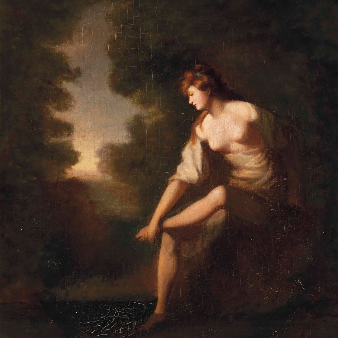 Thomas Gainsborough — Лесистый пейзаж с купающейся дамой