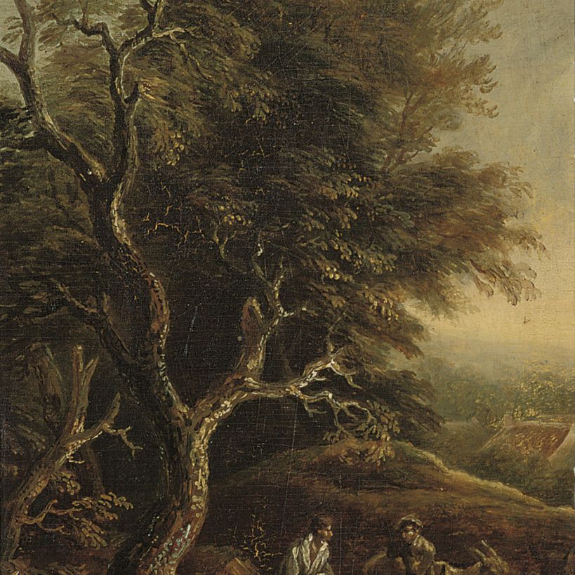Thomas Gainsborough — Лесистый речной пейзаж с фигурами на дорожке