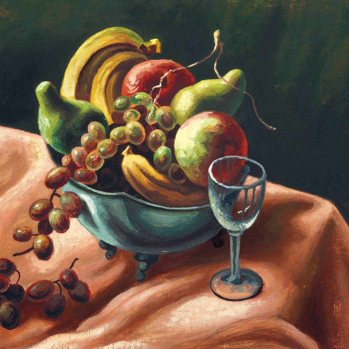 Thomas Hart Benton — Натюрморт с розовой тканью (Фрукты на розовой ткани)