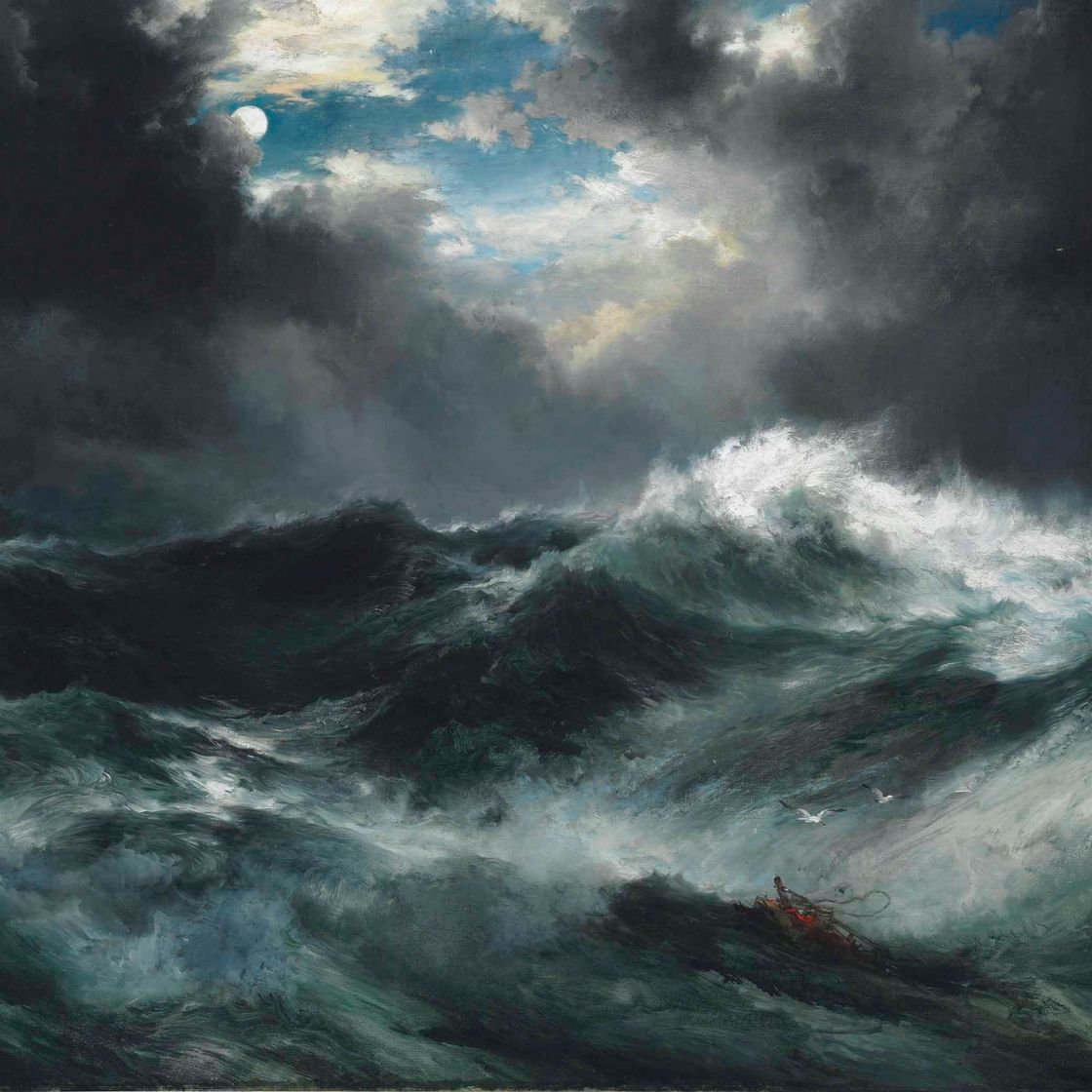 Thomas Moran — Залитое лунным светом кораблекрушение в море