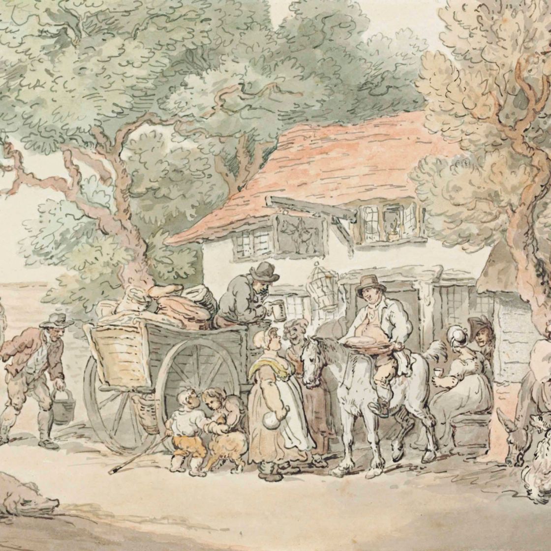 Thomas Rowlandson — Фигуры у входа в таверну "Лошадь и жокей"