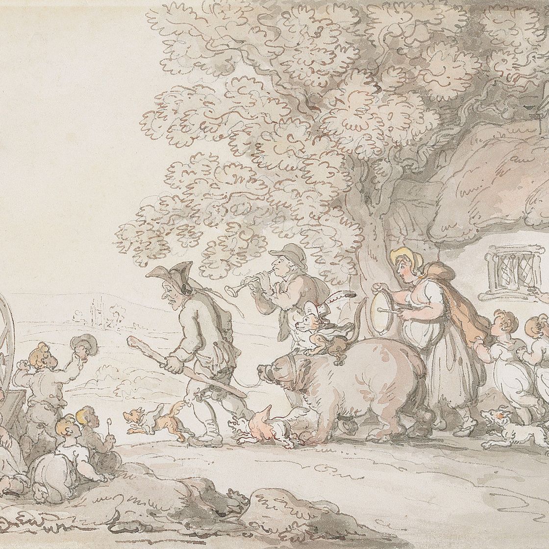Thomas Rowlandson — Прогуливающиеся игроки с собакой верхом на медведе