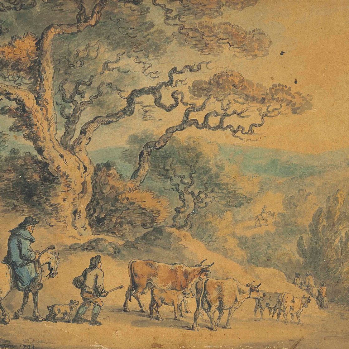 Thomas Rowlandson — Погонщики, пасущие скот по извилистой тропе