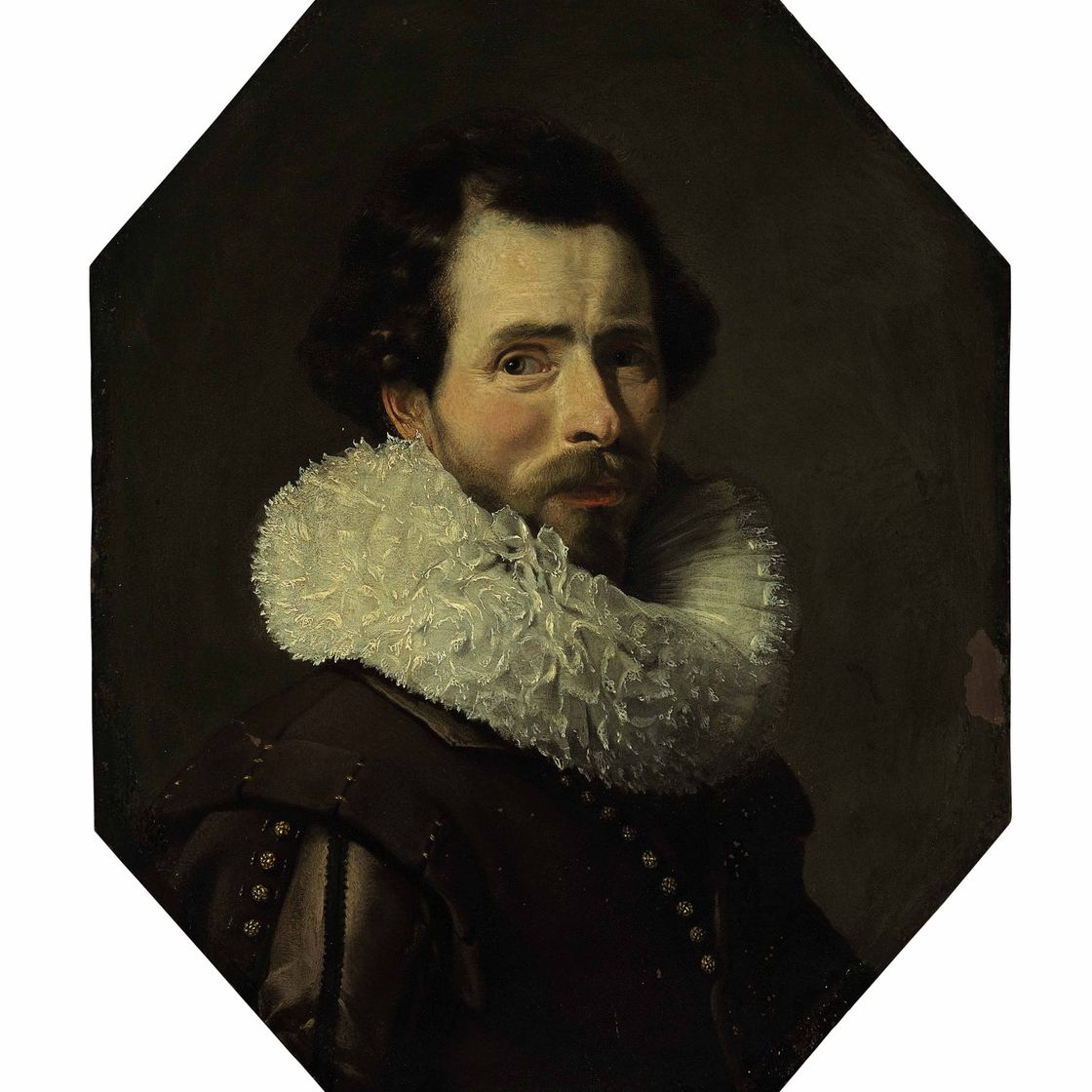 Thomas Ruff — Портрет джентльмена, во весь рост, в коричневом камзоле с оборками