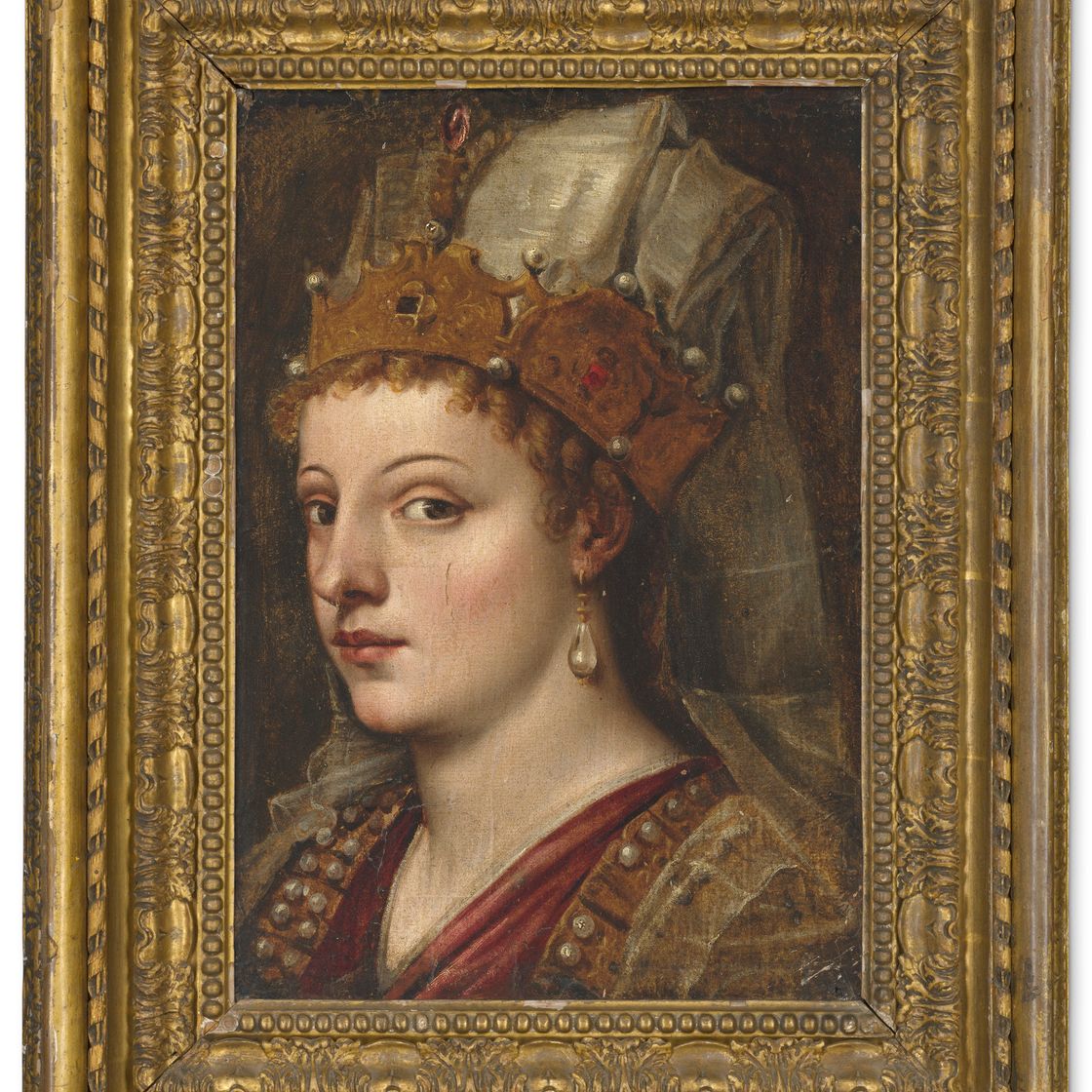Titian — Портрет Катерины Корнаро (1454-1510), во весь рост, в изысканном головном уборе