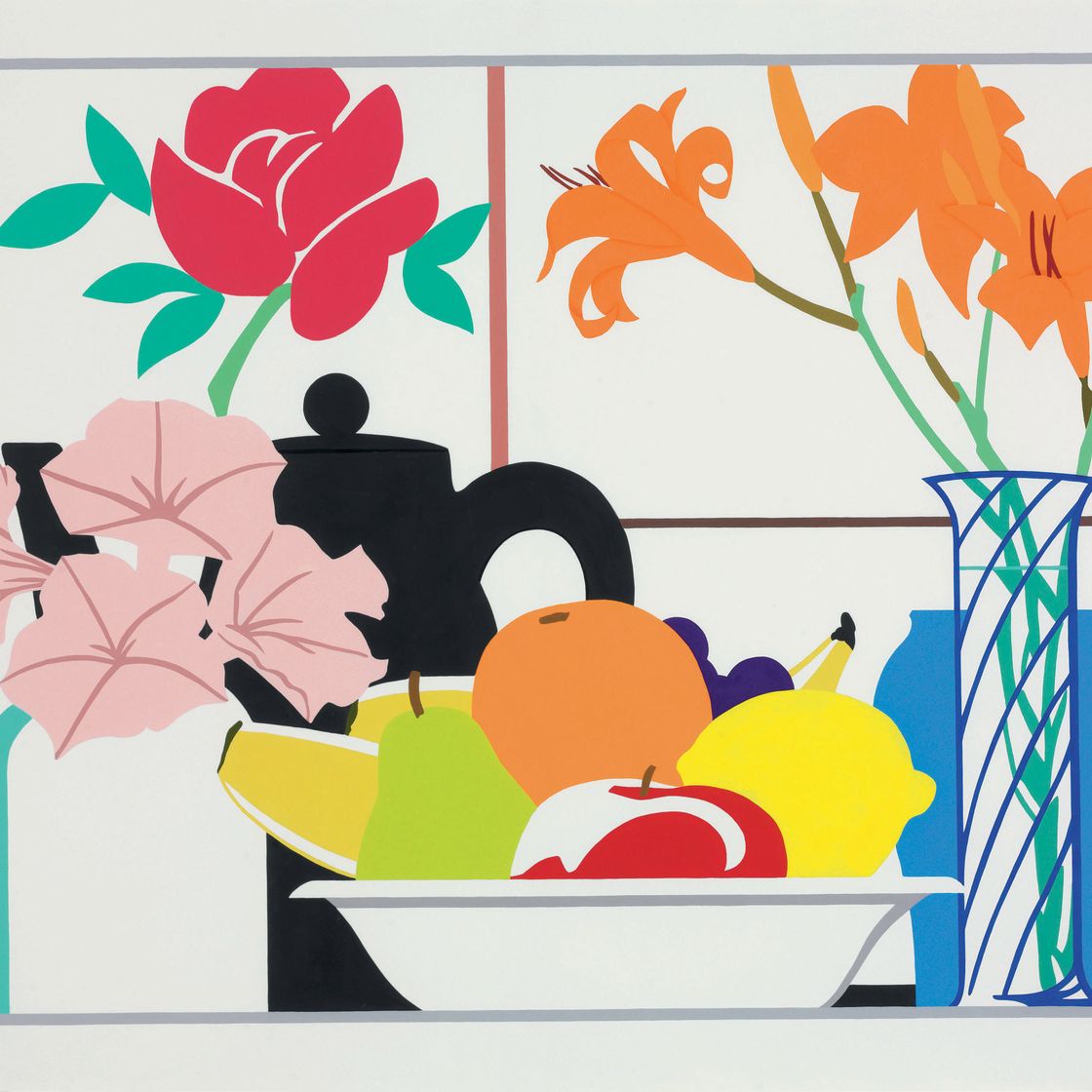 Tom Wesselmann — Натюрморт с петуниями, лилиями и фруктами