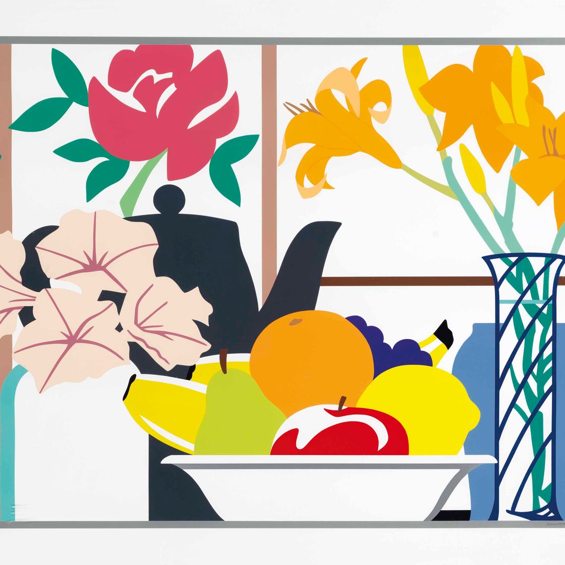 Tom Wesselmann — Натюрморт с петуниями, лилиями и фруктами