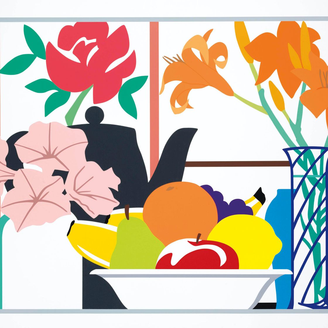 Tom Wesselmann — Натюрморт с петуниями, лилиями и фруктами