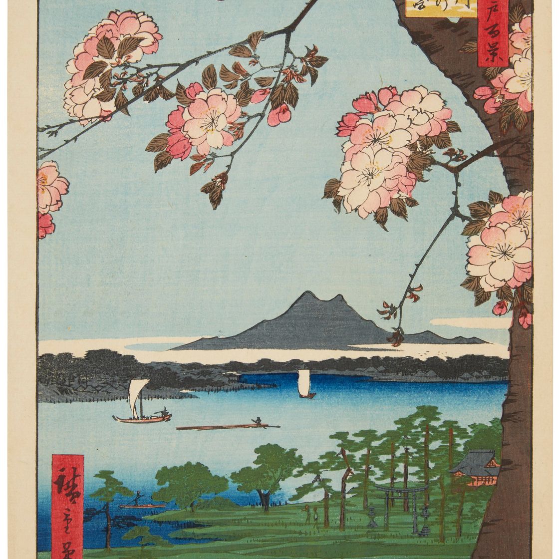Utagawa Hiroshige — Сумидагава Суйд-дзин-но-мори Массаки ( храм Суйд-дзин и Массаки на реке Сумида )