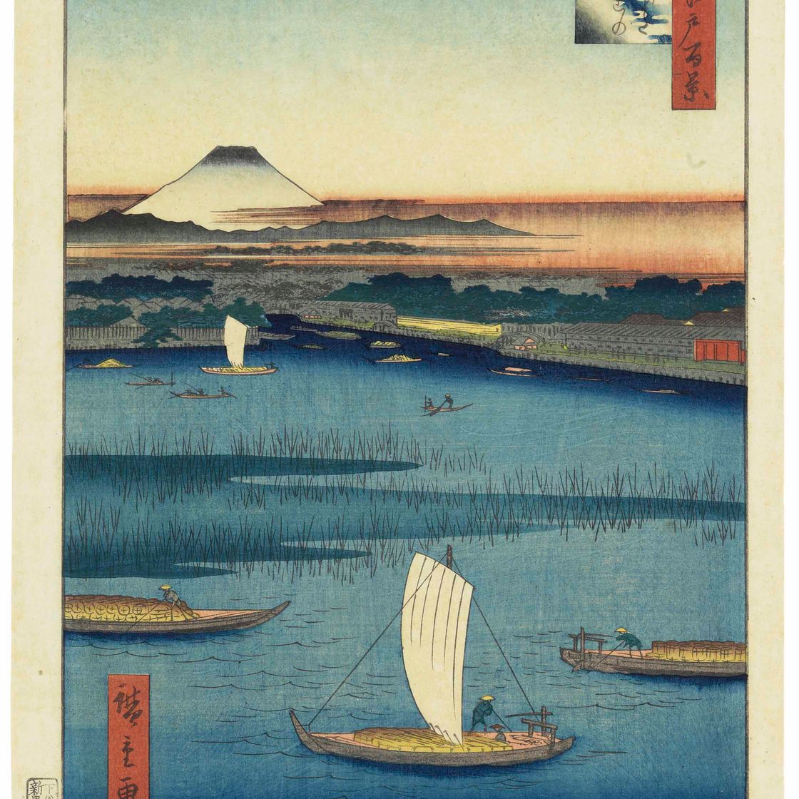 Utagawa Hiroshige — MITSUMATA WAKARE NO FUCHI (“ГЛУБОКИЙ КОЛОДЕЦ” В МИЦУМАТЕ), ИЗ СЕРИИ MEISHO EDO HYAKKEI ("СТО ВИДОВ ЗНАМЕНИТЫХ МЕСТ ЭДО")