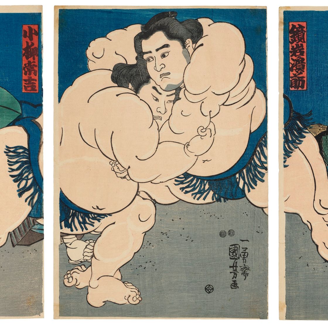 Utagawa Kuniyoshi — Борцы сумо Кагамива Хаманосукэ и Коянаги Цунекити, изображение 1
