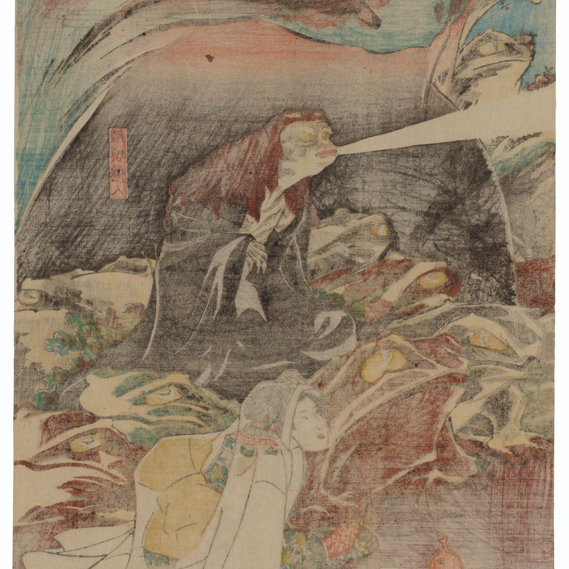 Utagawa Kuniyoshi — Дух жабы, обучающий магиту Есикадо и его сестру Такияшу, изображение 4