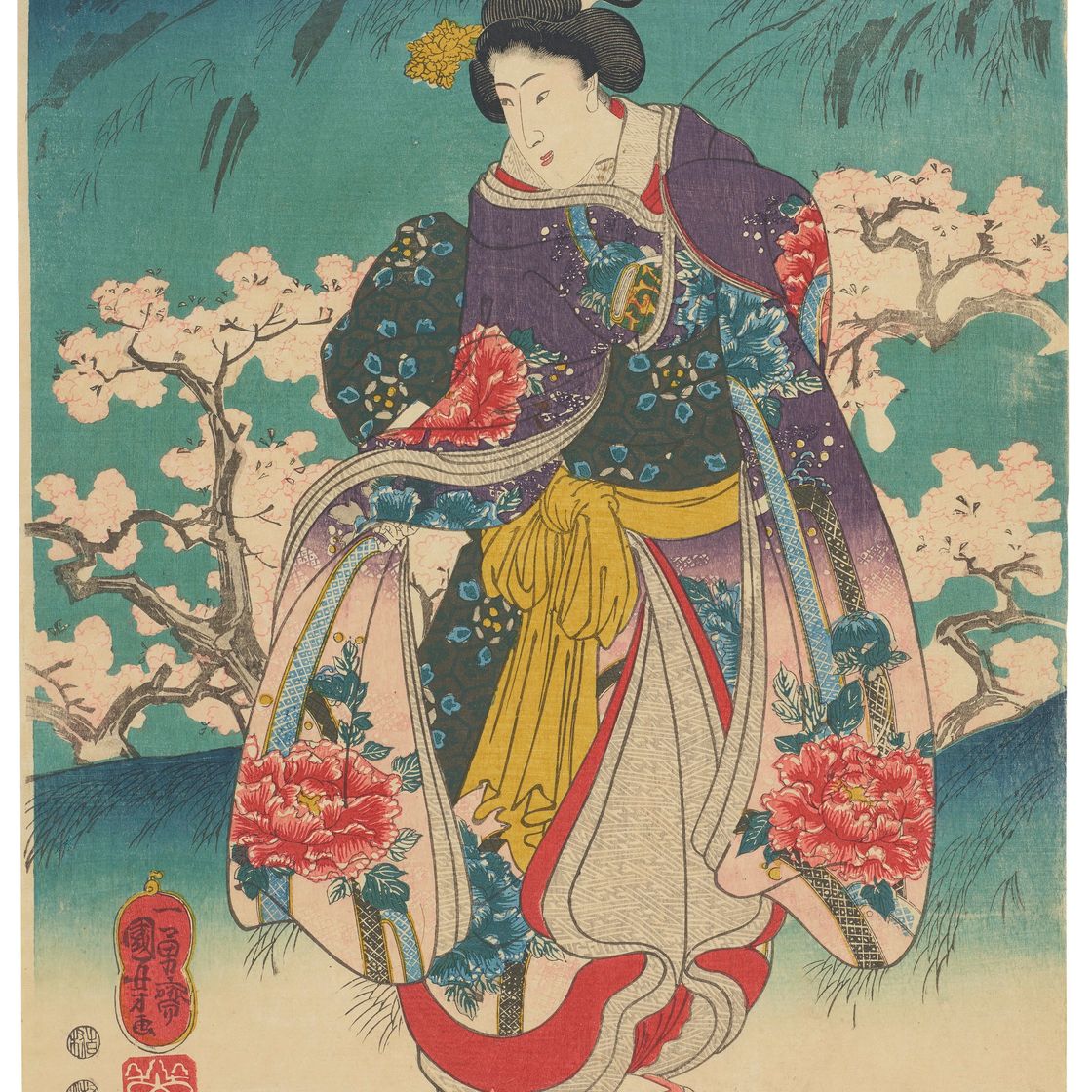Utagawa Kuniyoshi — Любование цветущей сакурой в Тойзане, изображение 4