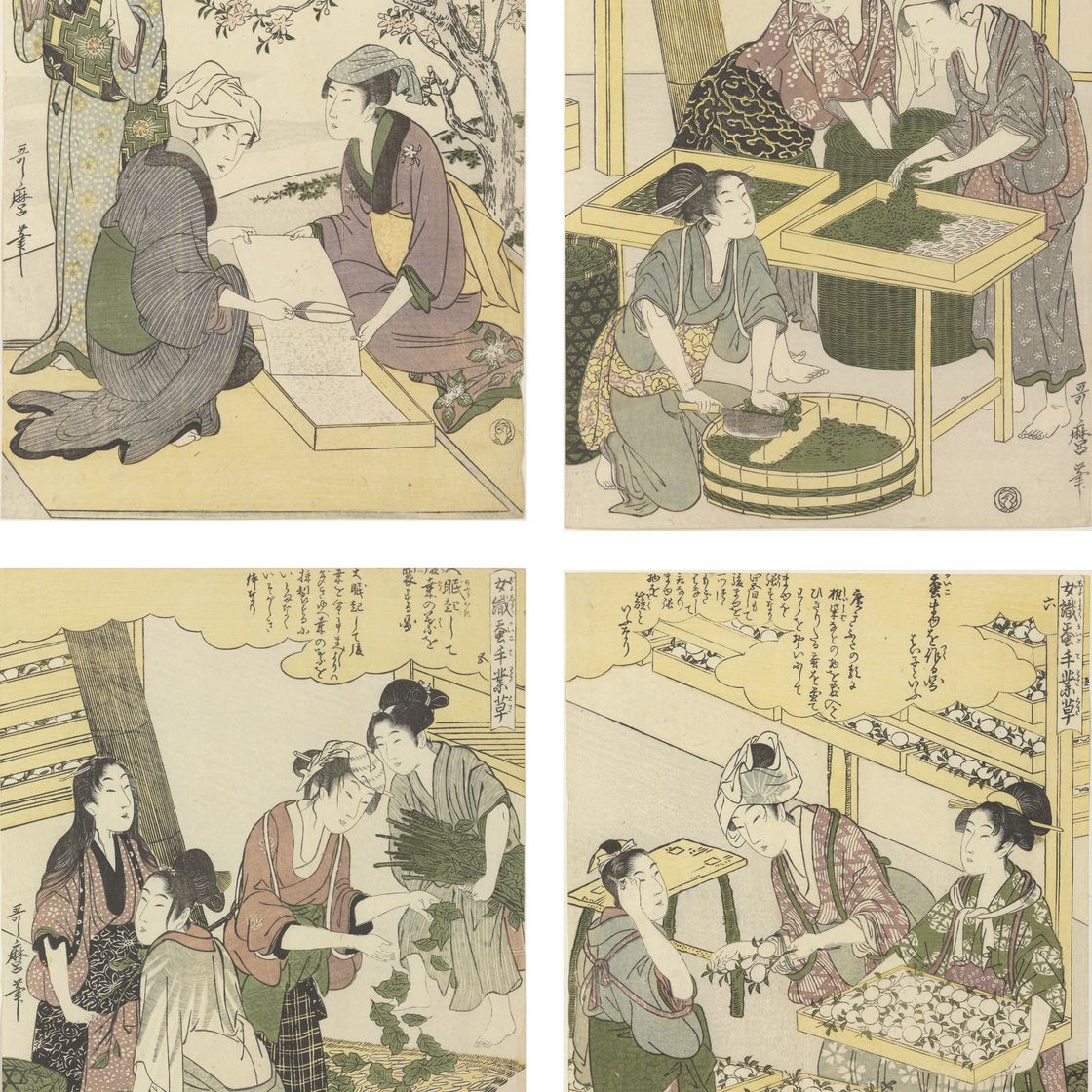 Utamaro Kitagawa — Джошоку кайко теваза-куса (женщины, занятые в шелководстве)