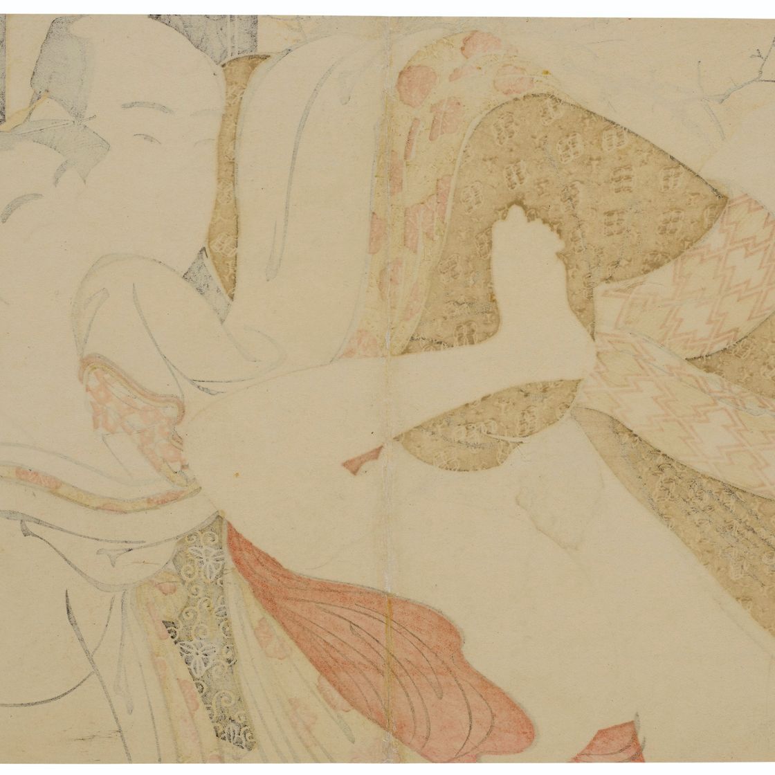 Utamaro Kitagawa — Влюбленные перед цветущей сливой и бамбуковыми ширмами, изображение 2