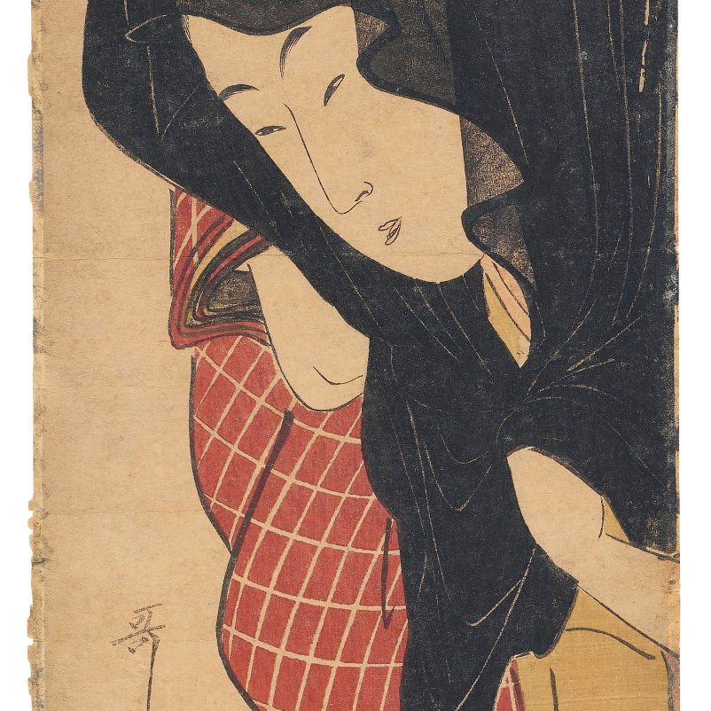 Utamaro Kitagawa — Влюбленные Умэгава и Чубэй под ночным дождем