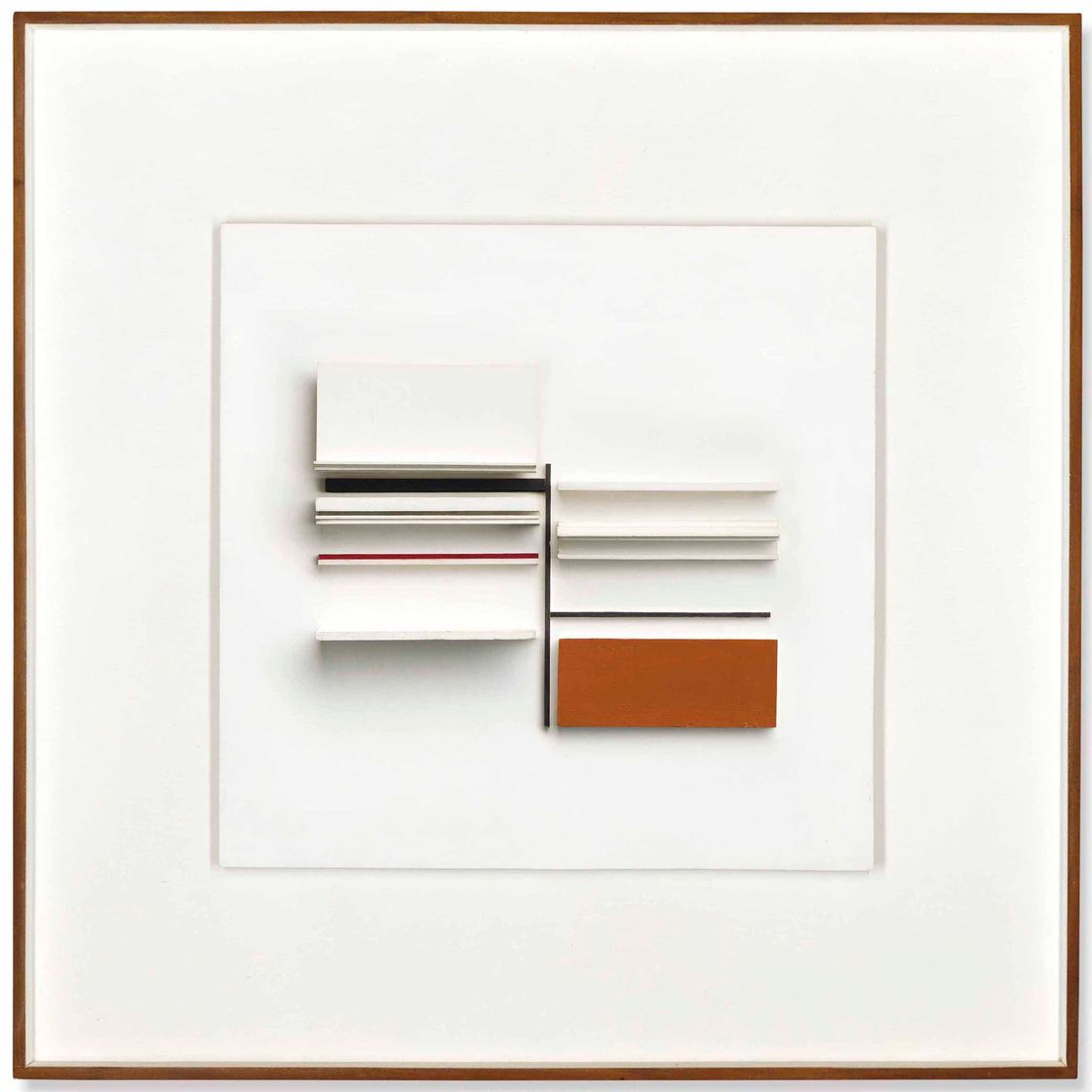 Victor Pasmore — Абстракция в белом, черном, бордовом и охряном цветах