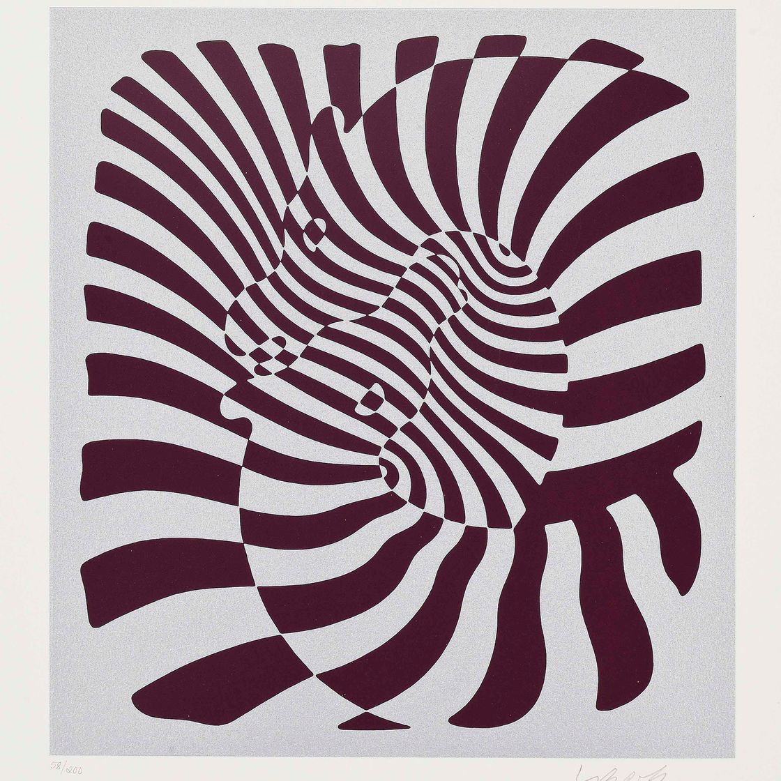 Victor Vasarely — Пара зебр (серебристый, оранжевый, синий)