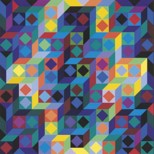 Victor Vasarely — Макияж по-мексикански и композиция "Желтый, голубой и Верти"