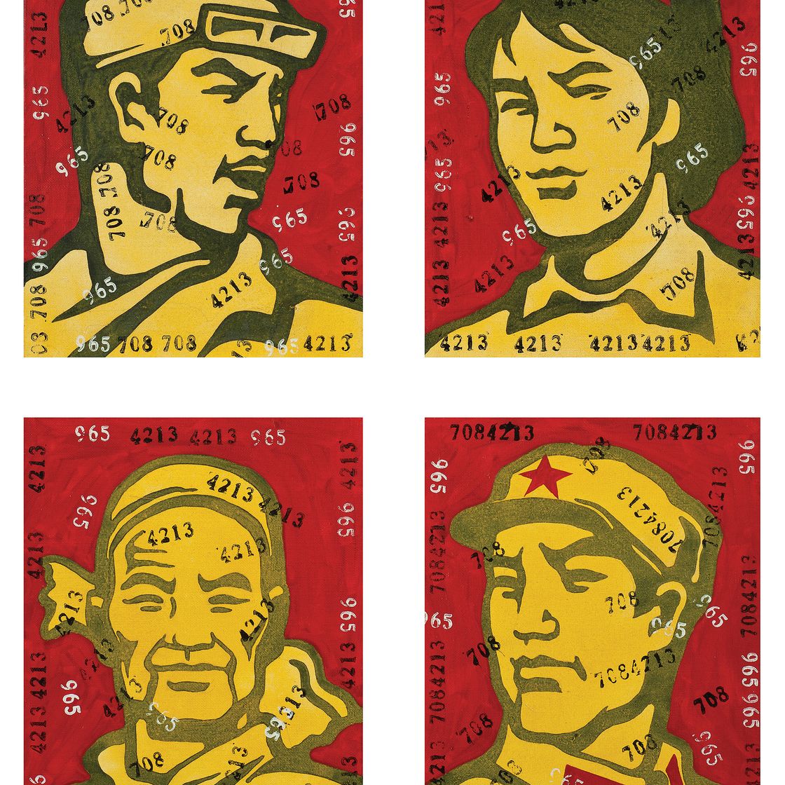 Wang Guangyi — Великая критика № 2/8; Великая критика № 5/8; Великая критика № 7/8; и Великая критика № 8/8