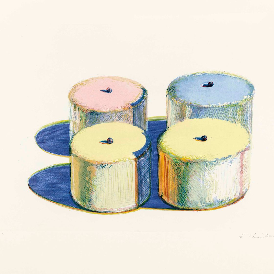 Wayne Thiebaud — Четыре торта, с недавних гравюр, которые я