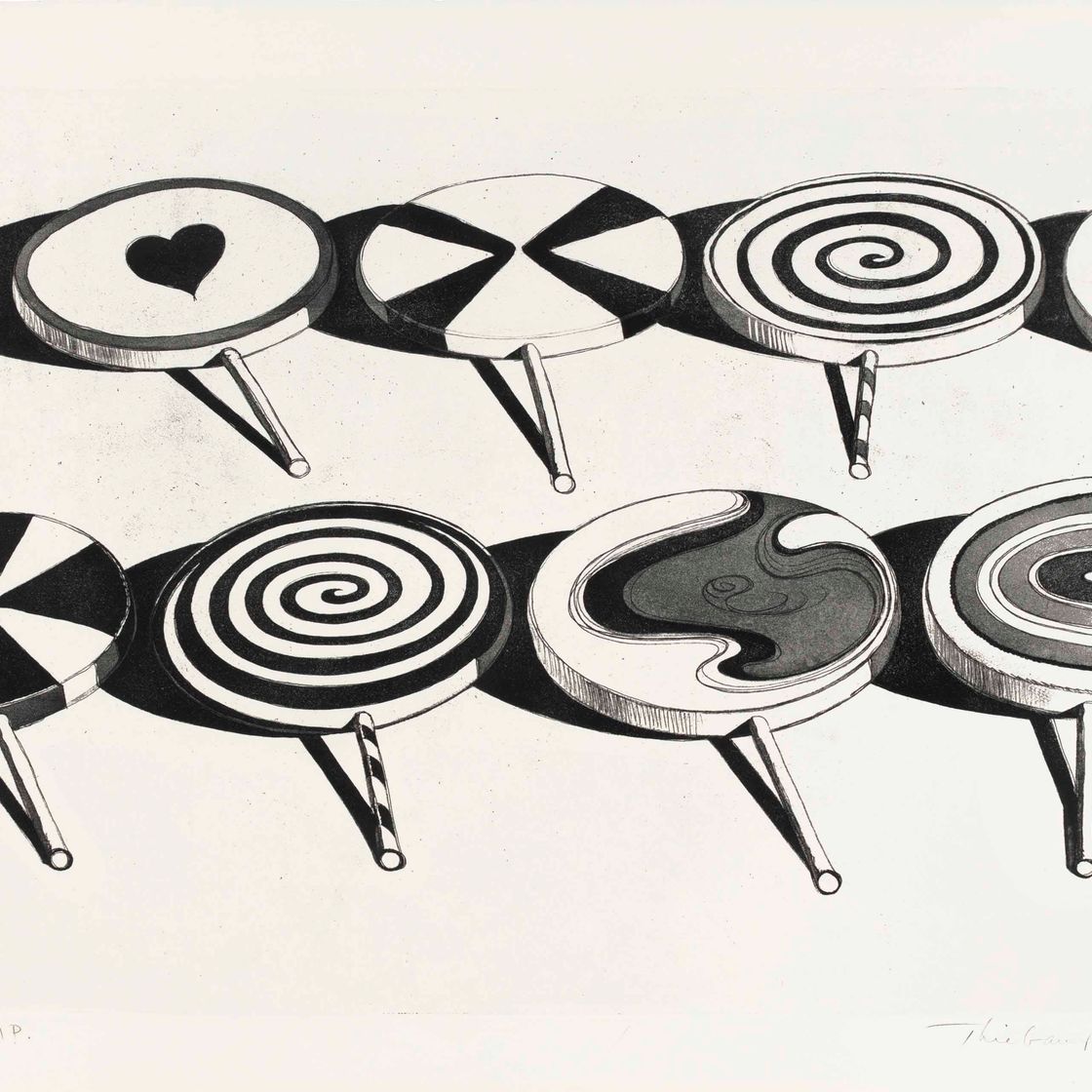 Wayne Thiebaud — Черные присоски, из семи натюрмортов и серебряного пейзажа