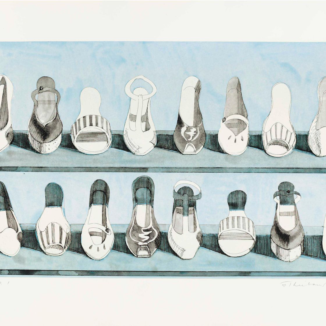 Wayne Thiebaud — Ряды обуви, судя по недавним гравюрам II