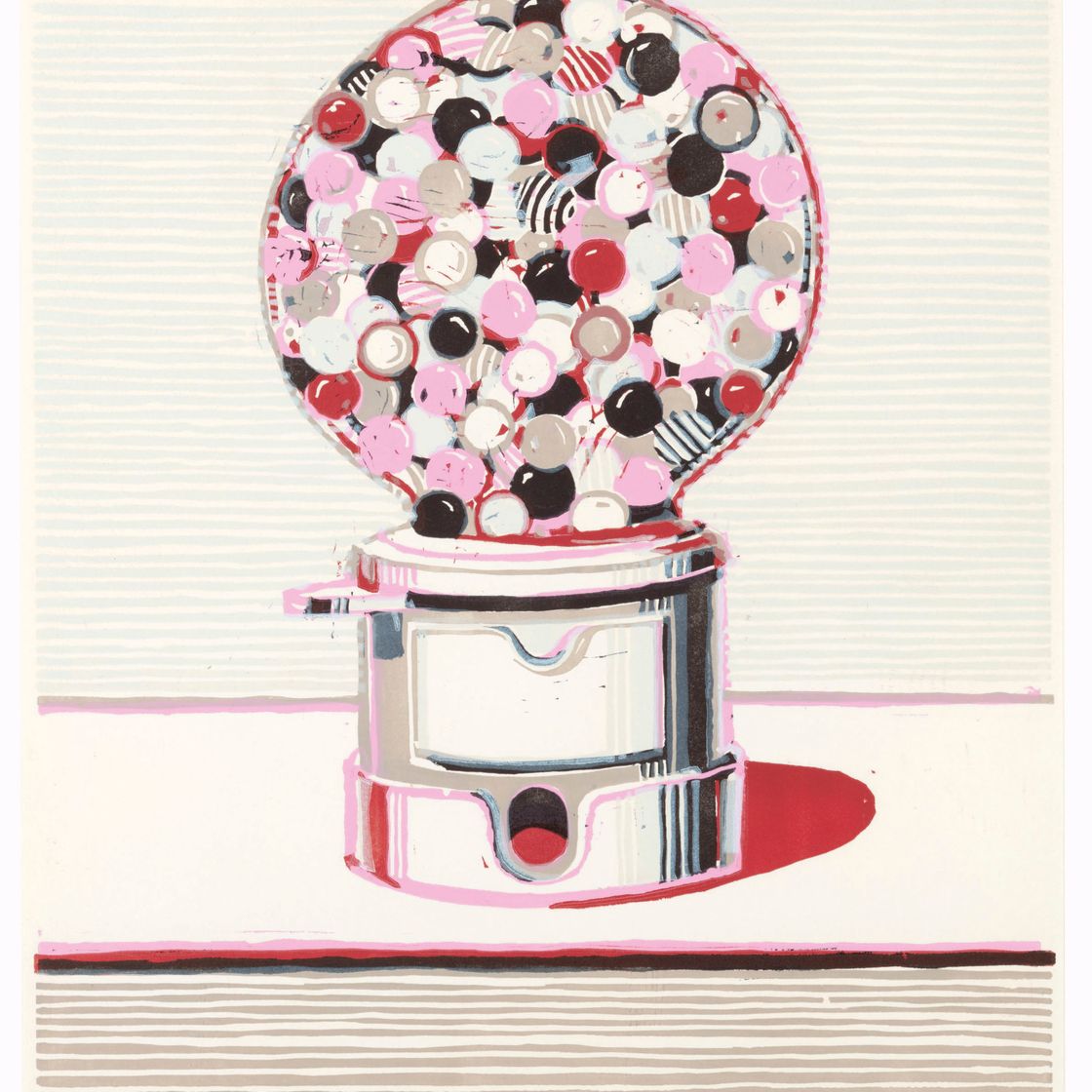 Wayne Thiebaud — Автомат для приготовления жевательной резинки из семи натюрмортов и серебряного пейзажа